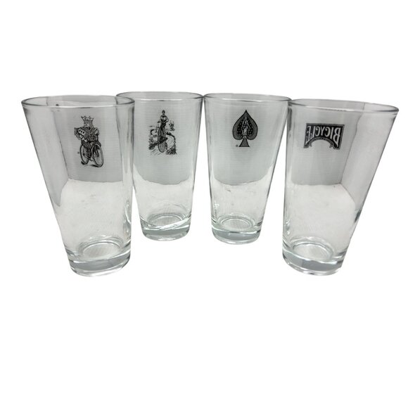 Vintage set of 4 Bicycle Cards Poker Night Beer Glasses - Picture 5 of 10